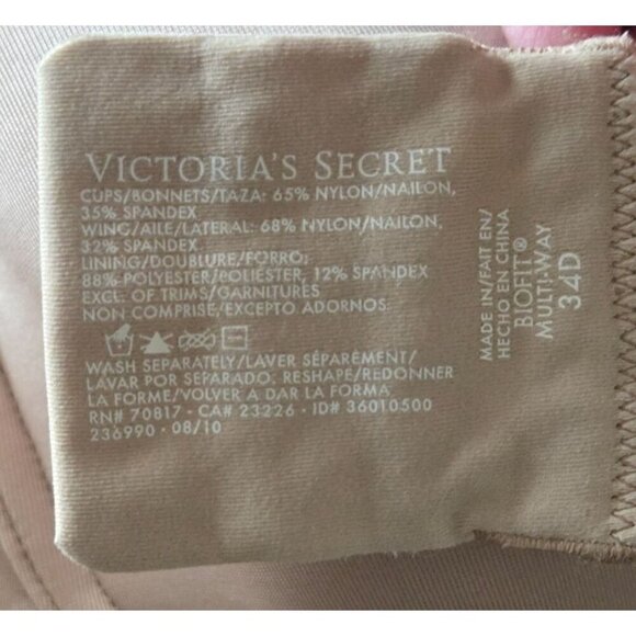 Victoria's Secret Bra Beige Biofit Multi Way Strapless Underwired size 34D - Picture 2 of 5